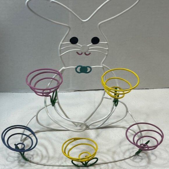 EASTER Country Style Bunny Rabbit 5 Colorful Pastels Egg Holder Springtime NWT - Picture 2 of 7